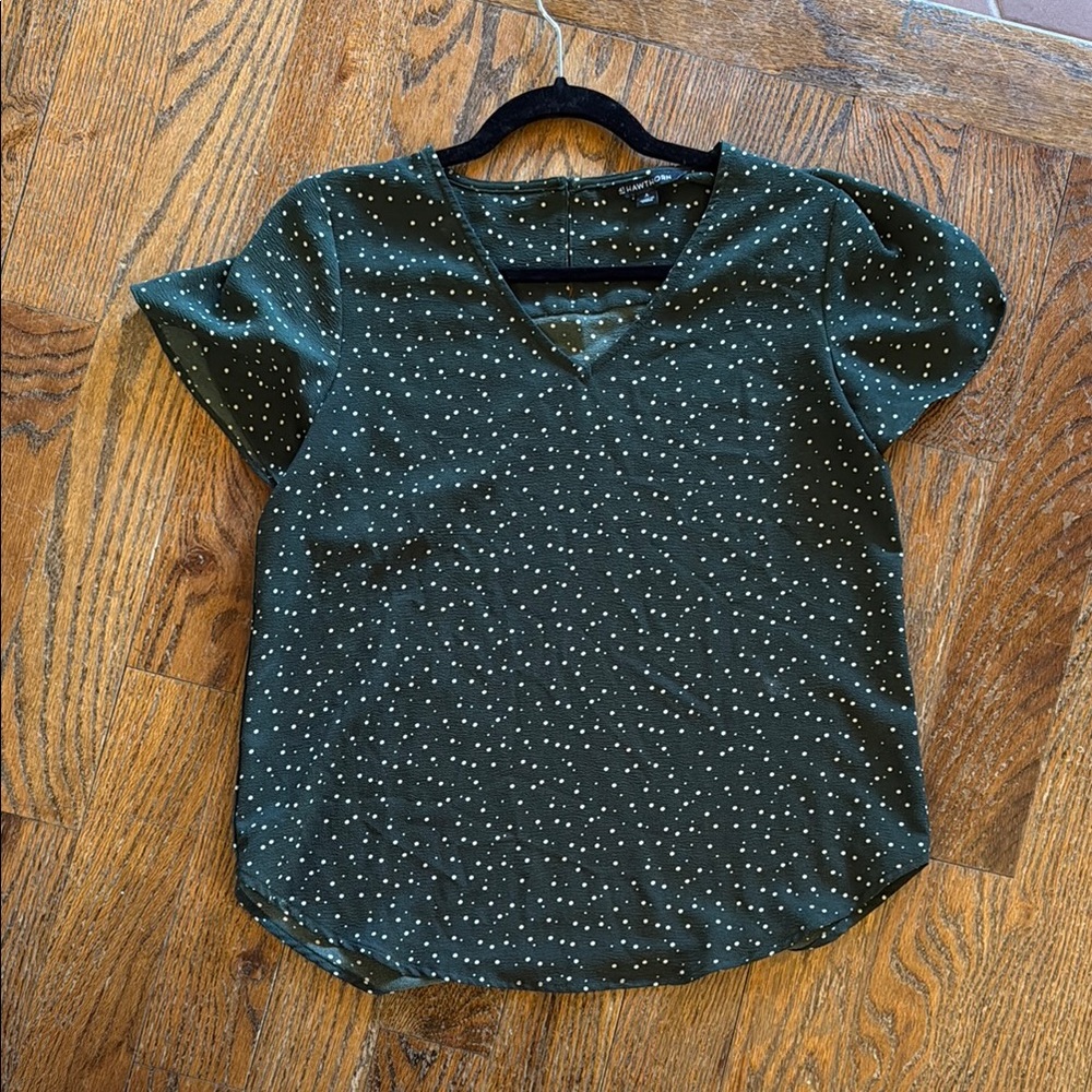 41 Hawthorn Forest Green Blouse with White Dots